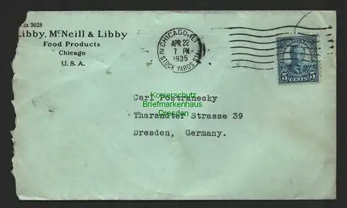 B8714 Brief USA 267 1935 Chicago Il mit 5 Cent Roosvelt Perfin L für Libby, Mc.