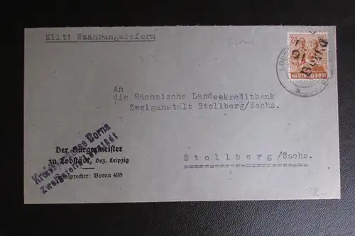 Bedarfsbrief Bezirkshandstempel Bezirk 27 Borna 1.7.48 Lobstedt Bürgermeister Wä