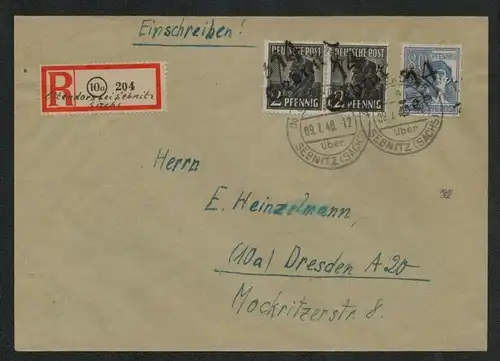 h5401 SBZ Handstempel Bezirk 14 R-Brief Ottendorf ü Sebnitz Poststelle Dresden