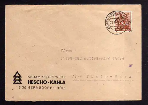 h507 Brief Handstempel Bezirk 16 Hermsdorf 24 Pfg. 28.6.48 gepr. BPP Hescho Kahl