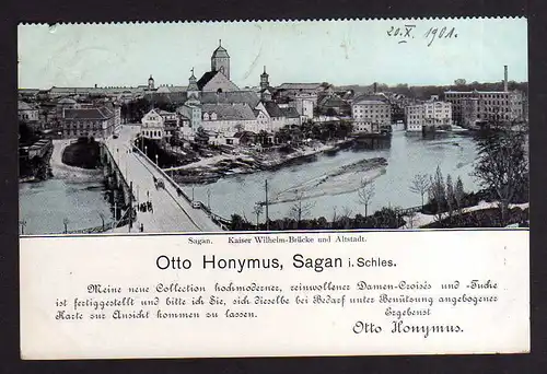 101265 AK Sagan Zagan Kaiser Wilhelm Brücke Altstadt 1901 Werbung f. Tuche Stoff