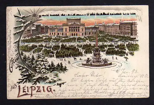 102154 AK Winterlitho Leipzig 1898 Neujahr