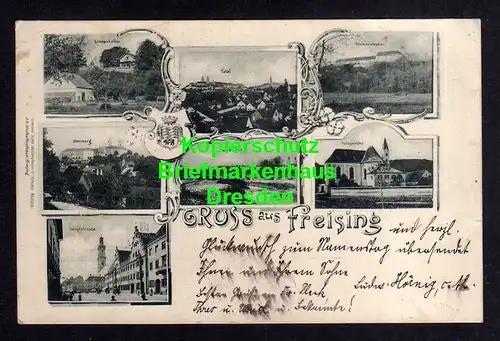 119429 AK Freising 1899 Hauptstraße Domberg Lindenkeller Isarbrücke Wieskirche