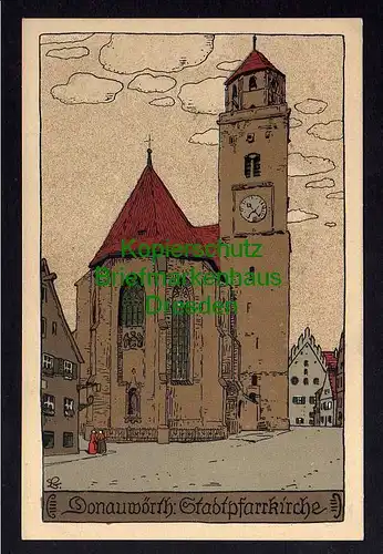 119833 AK Donauwörth um 1920 Stadtpfarrkirche Künstler Stein Zeichnung Künstlerk