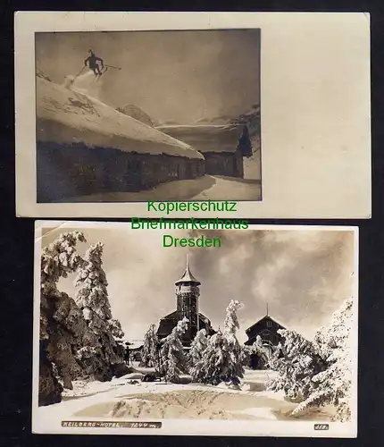 121140 2 AK Klinovec Keilberg Hotel im Winter um 1925 Schnee Ski Schi