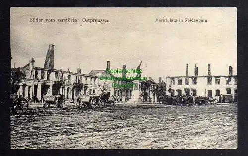 124237 AK Bilder vom zerstörten Ostpreußen Marktplatz in Neidenburg 1917