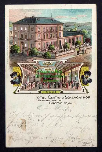 125792 AK Chemnitz Litho 1903 Gasthaus Hotel Central Schlachthof Hermann Krause