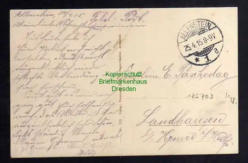 125703 AK Allenstein Olsztyn Ostpreußen Gartenstraße Feldpost 1915