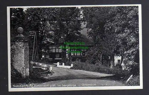 126531 AK Kunzendorf gräfl. im Isergebirge Brücke Dorfstraße Fachwerkhaus 1933