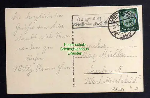 126531 AK Kunzendorf gräfl. im Isergebirge Brücke Dorfstraße Fachwerkhaus 1933