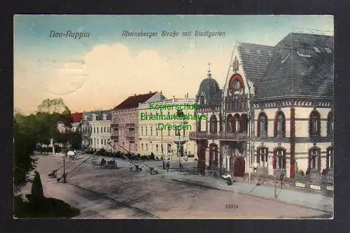 126587 AK Neuruppin Neu Ruppin 1912 Rheinsberger Strasse mit Stadtgarten