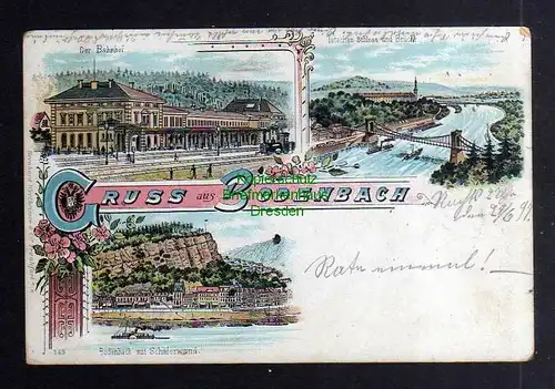 127322 AK Bodenbach Litho 1899 Bahnhof Schäferwand Schloss Brücke