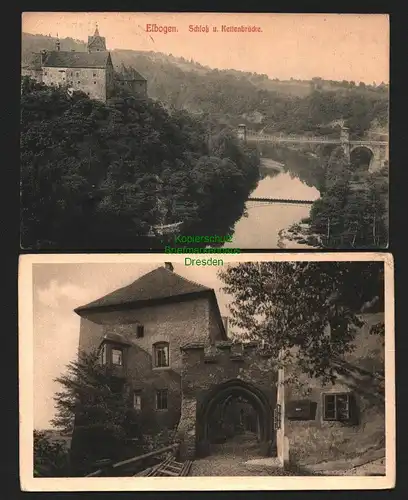 143615 2 AK Elbogen Schloss Kettenbrücke 1913 Eingang zum Schlos 1926