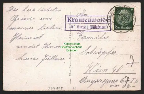 144125 AK Krautenwalde über Jauernig Ostsudetenland 1941 Kirche Landpoststempel