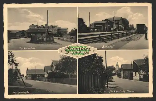 147098 AK Obernjesa Kreis Göttingen 1935 Zuckerfabrik Bahnhof Hauptstraße Kirche
