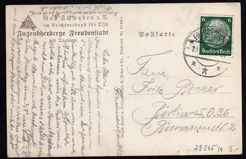 29345 AK Freudenstadt Jugendherberge Tagraum, gelaufen 1935