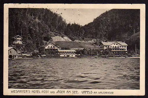 61877 AK Urfeld am Walchensee 1921 Hotel Post Jäger und Jäger am See