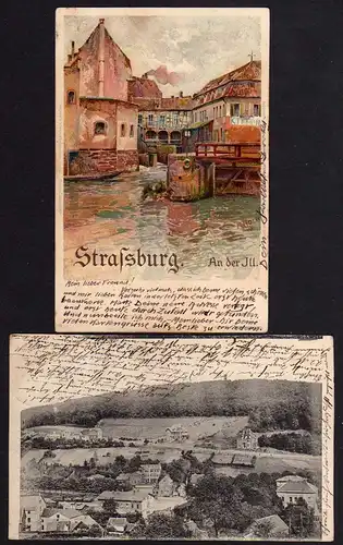 77506 2 AK Straßburg Strasbourg Künstlerkarte Litho An der Ill 1903 Briefmarken