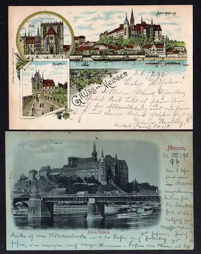 99765 2 AK Meißen 1897 Litho Dom Burgtor Albrechtsburg 1898