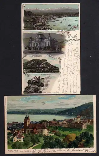 99889 2 AK Litho Bregenz 1900 1902 Neue Post Kloster Riedenburg  Vorarlberg