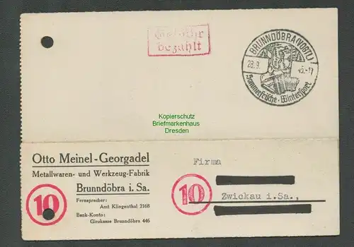 B5712 Gebühr bezahlt 1945 Postkarte Brunndöbra Vogtl. Otto Meinel - Georgadel