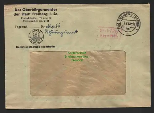 B8726 Brief Gebühr bezahlt Freiberg 1945 Der Oberbürgermeister Gebührenflichtige