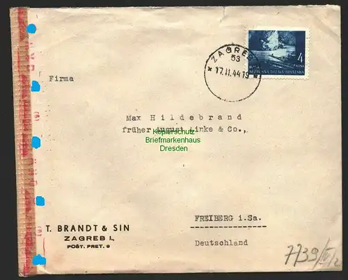 B8786 Kroatien 54 Brief Zagreb verschiedene Zensur Stempel 1944