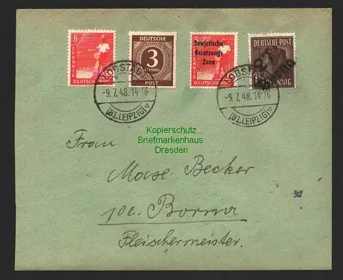 h6103 SBZ Handstempel Bezirk 27 Borna 171 15 Pfg Brief Lobstädt als Briefstück