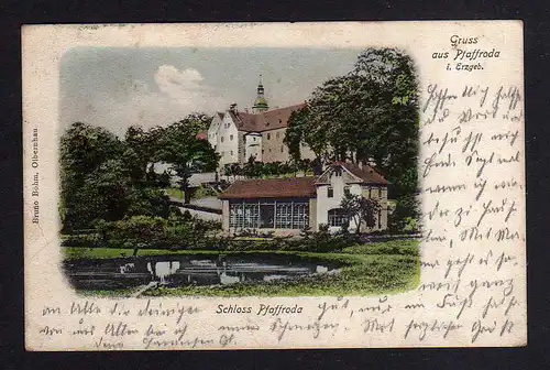 110382 AK Pfaffroda Erzgebirge Schloss 1906 unterhalb kleines Haus am Teich