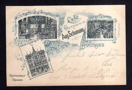112226 AK Solingen Federlitho 1897 Restaurant germania Cafe Aug. Schumann