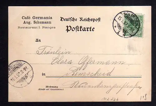 112226 AK Solingen Federlitho 1897 Restaurant germania Cafe Aug. Schumann