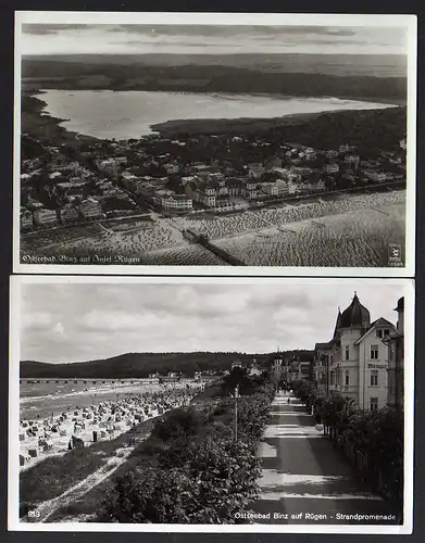 83623 2 AK Binz Rügen Luftbild um 1935 mit Hinterland Promenade