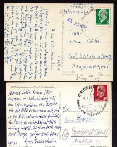 99104 2 AK Fürstenberg Havel Postamt 1964 FDGB Kindererholungsheim Damshöhe