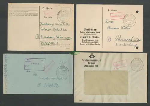 B-5590 SBZ Gebühr Bezahlt 4x Brief Karte Auma Thür. 1945 1946
