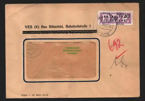 B4769 DDR ZKD B 11 Brief 8004 Bitterfeld VEB Bau-Union geändert in VEB (K) Bau