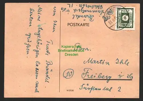 B8744 SBZ Ostsachsen Postkarte 43 BI Lommatzsch 23.9.45