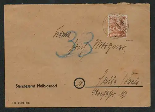 h5436 SBZ Handstempel Bezirk 14 Brief Freiberg Poststelle I Helbigsdorf 25.6.48