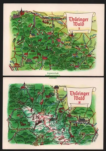 148622 2 AK Thüringer Wald Landkarten AK Hoppe Leipzig 1968