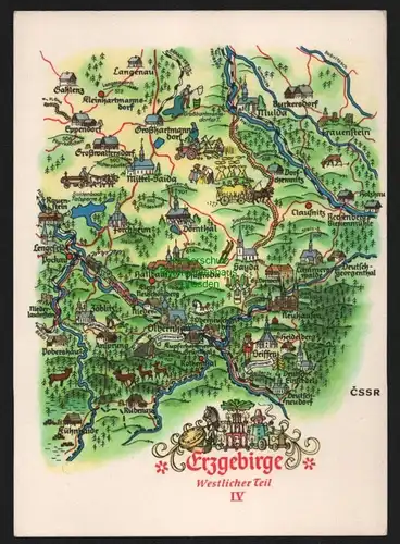 148623 AK Erzgebirge Westlicher Teil Landkarten AK Hoppe Leipzig 1970
