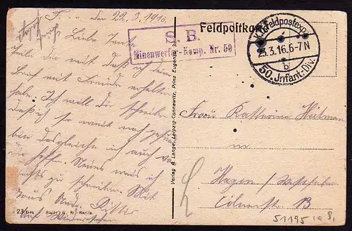 51195 AK Berru Frankreich 1. WK 1916 Feldpost