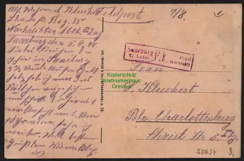 50694 AK Saarburg in Lothringen Langestraße 1918 Zensur