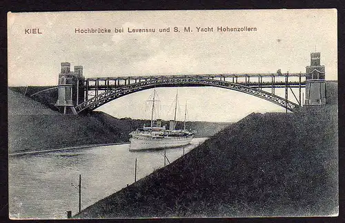 50297 AK Kiel Hochbrücke b. Levensau u. S.M. Yacht 1907