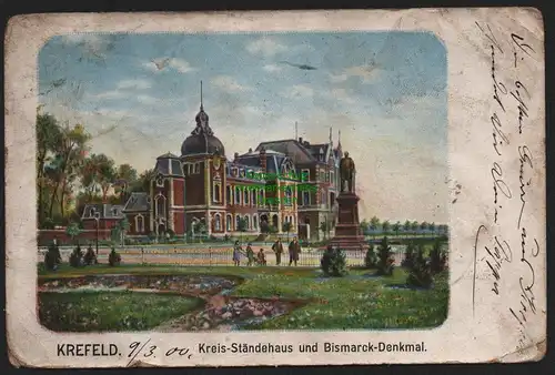 149961 AK Krefeld 1900 Kreis Ständehaus Bismarck Denkmal