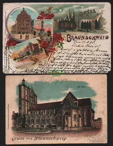 149928 2 AK Litho Braunschweig 1898 1899 Dom Gewandhaus Museum