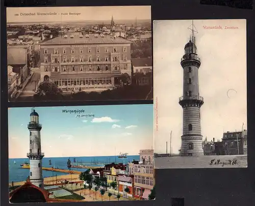 108814 3 AK Warnemünde Hotel Berringer 1912 Leuchtturm 1906 Hotel Caneppe