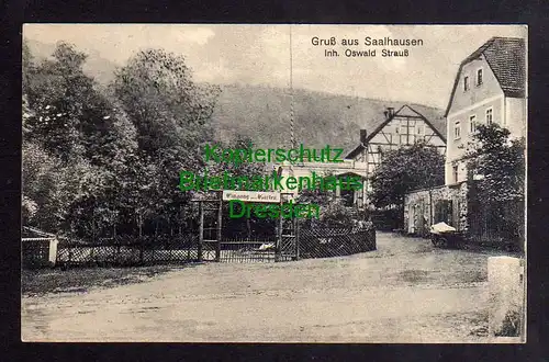 120593 AK Saalhausen Freital 1917 Gasthof Oswald Strauß Eingang Garten