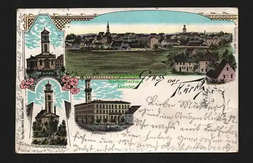 134391 AK Fürth Litho 1897 Auferstehungskirche Kath. Kirche Rathaus Panorama