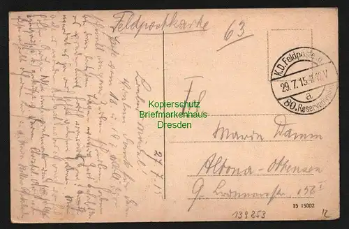 139853 AK Sowetsk Tilsit Ostpreußen Deutsche Kirche 1915 Feldpost