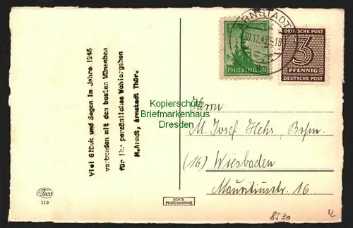 B8530 Postkarte SBZ Thüringen 94 + Westsachsen 126 Arnstadt 1945 nach Wiesbaden