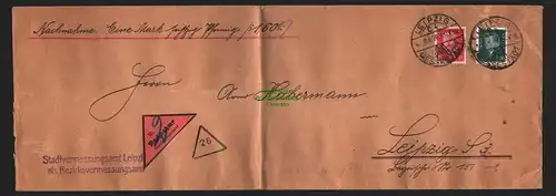 B8559 Brief Deutsches Reich Leipzig 1930 Perfin Stadtvermessungsamt Nachnahme